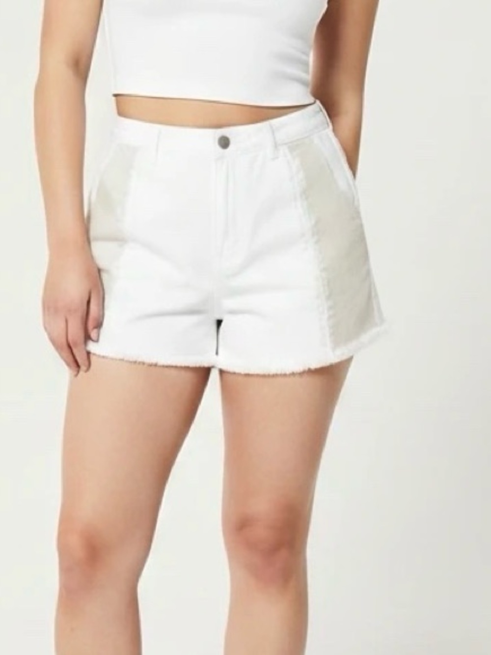 White & Tan Denim Cutoff Shorts